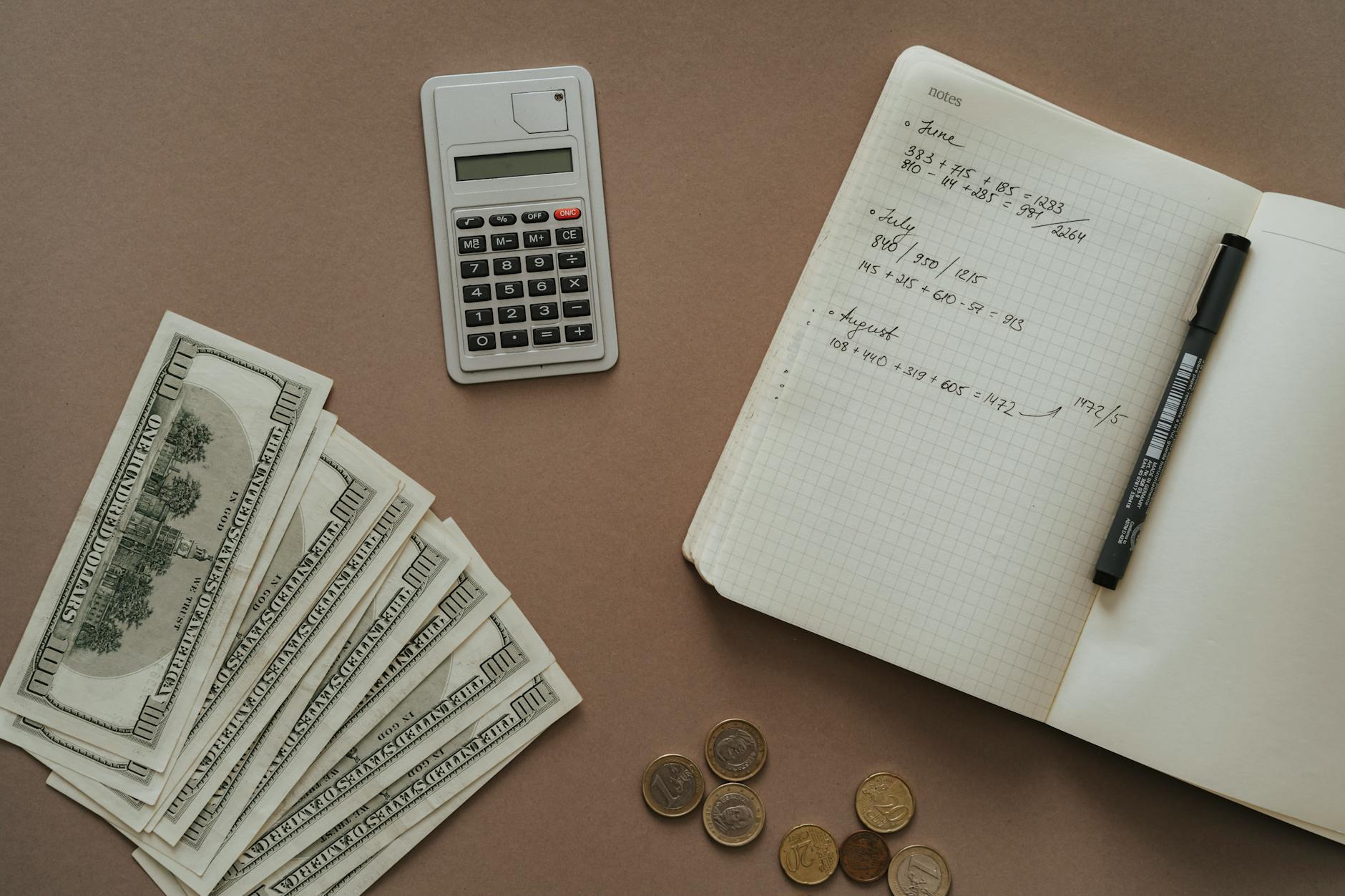 Person planning their monthly budget with a notebook and calculator