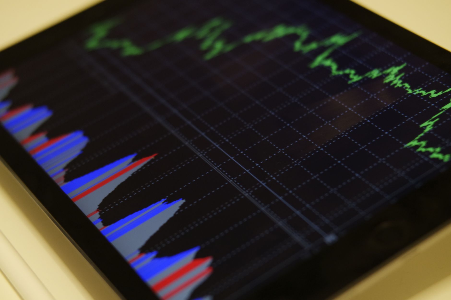 A stock market chart on a screen representing how index funds track a market index