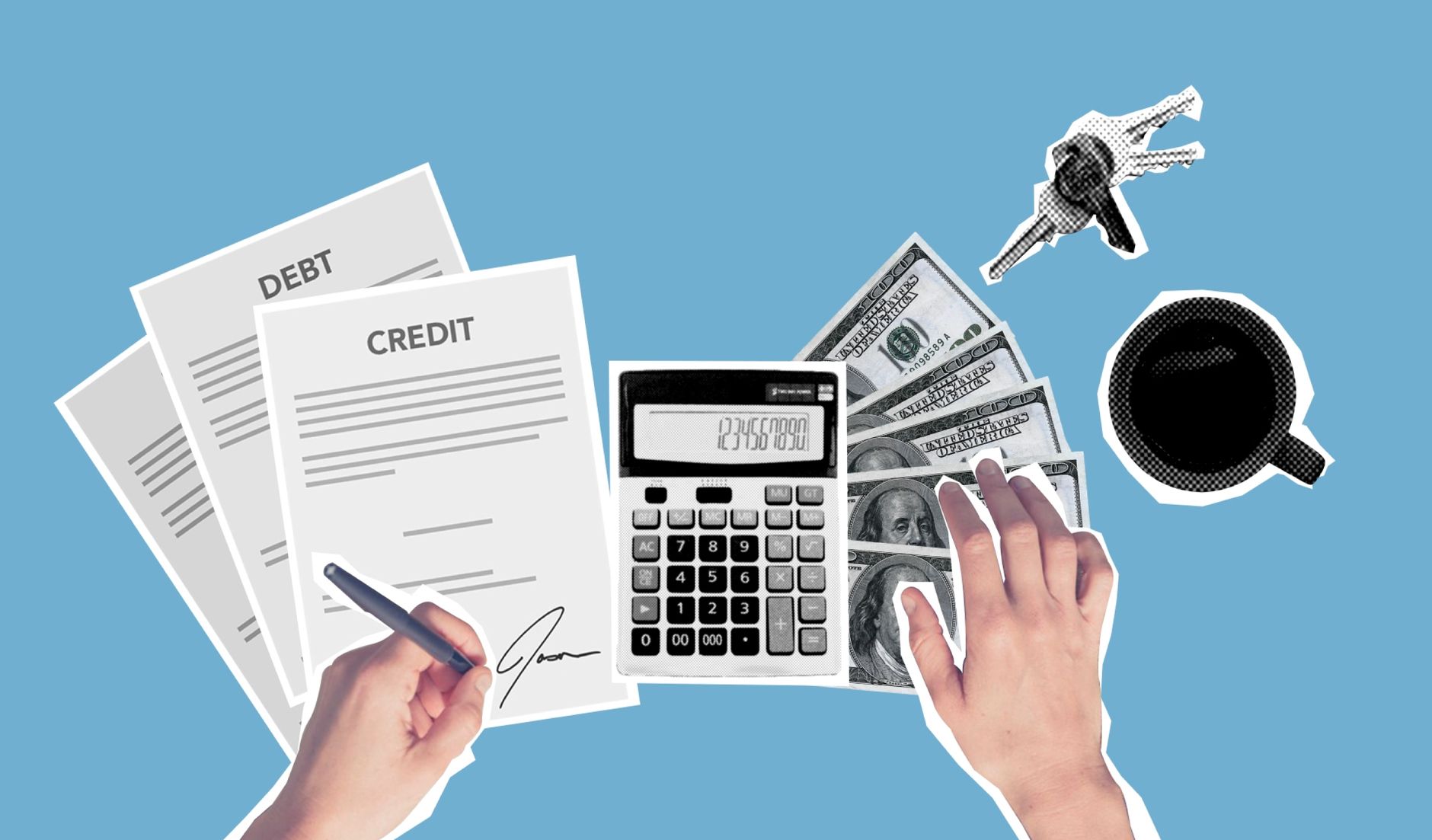 Loan documents and calculator showing mortgage amortization