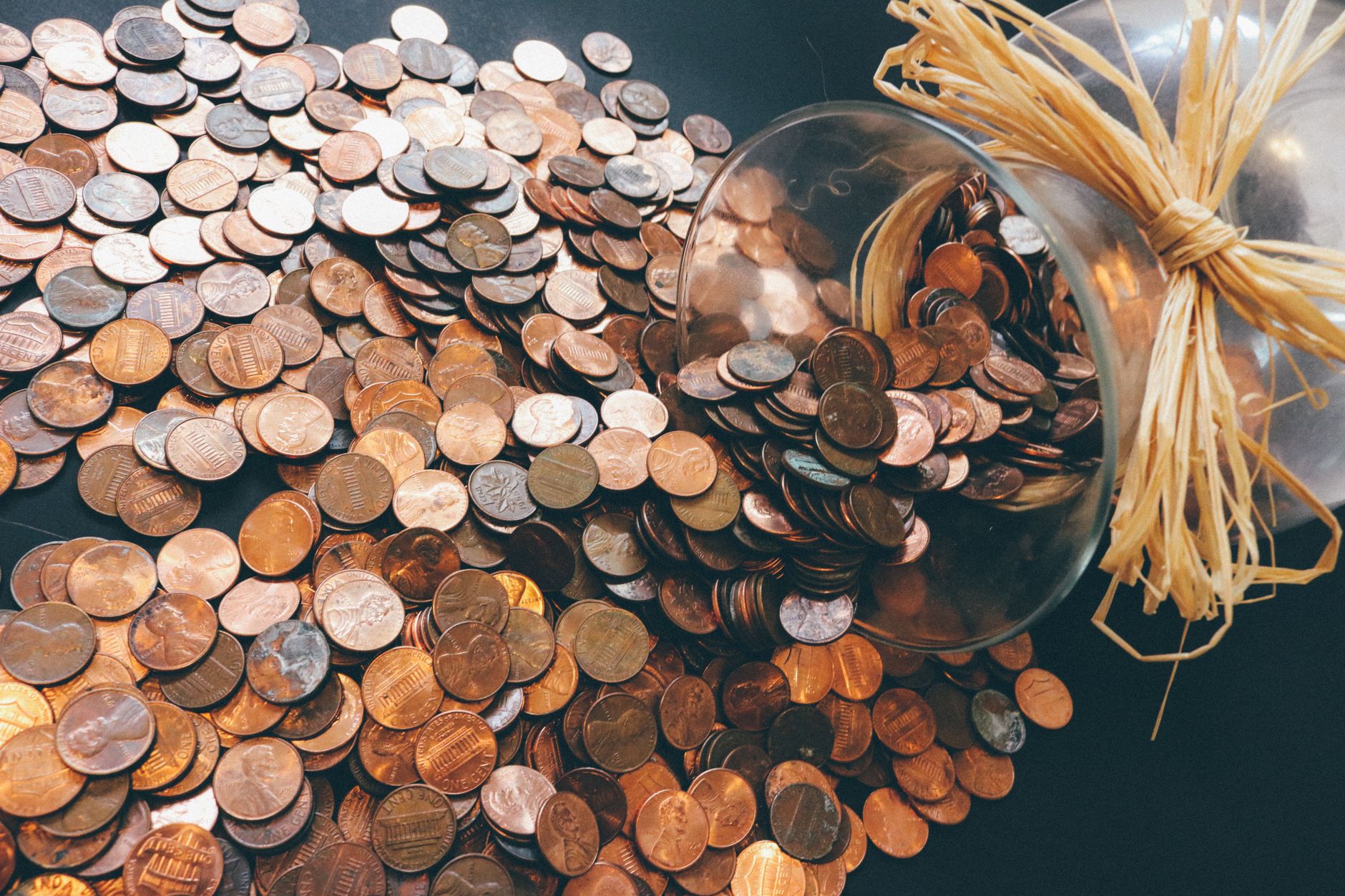 A pile of U.S. pennies and coins